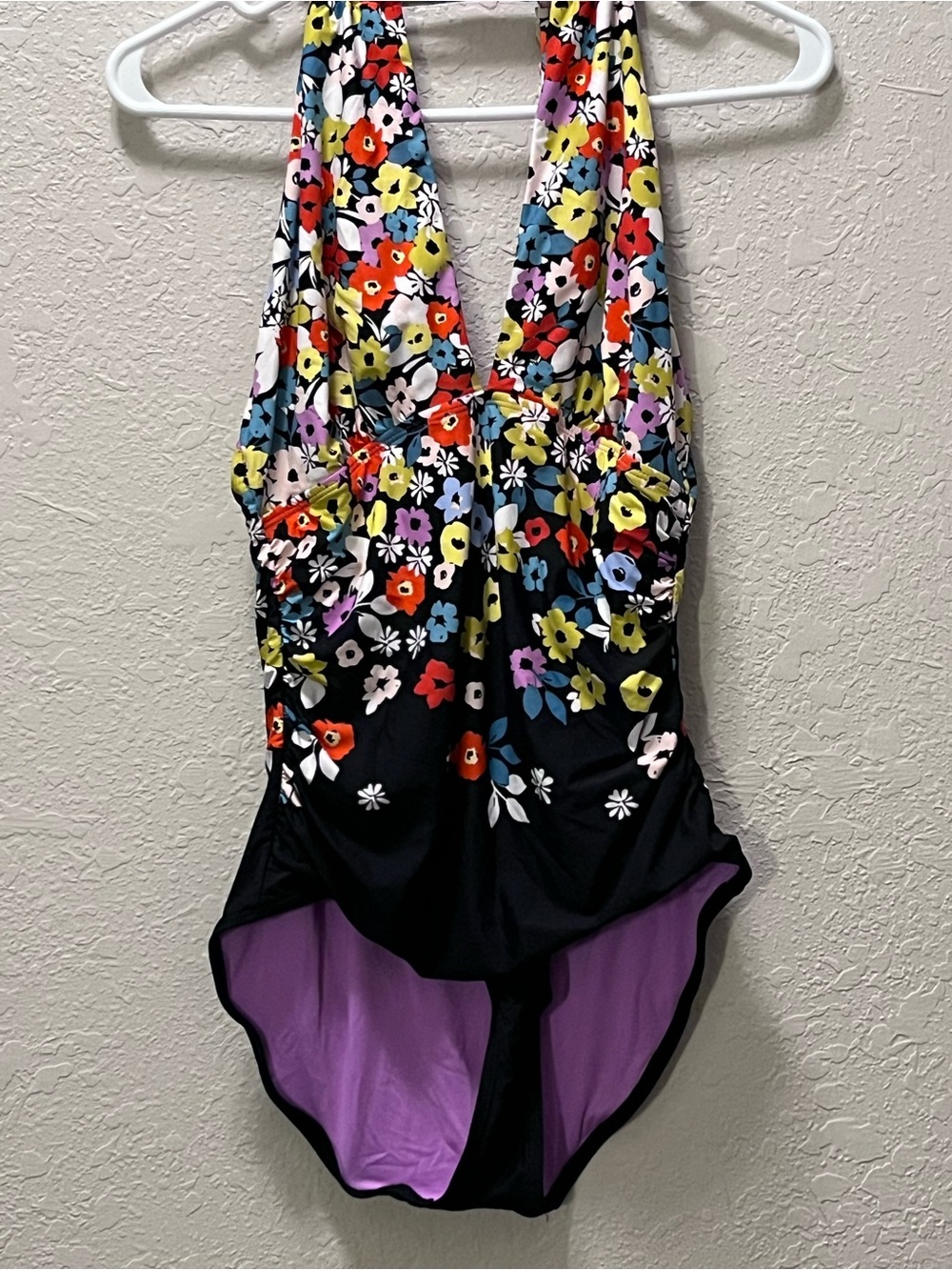 Anne Cole Black Floral One-Piece Swimsuit with Multicolor Flowers